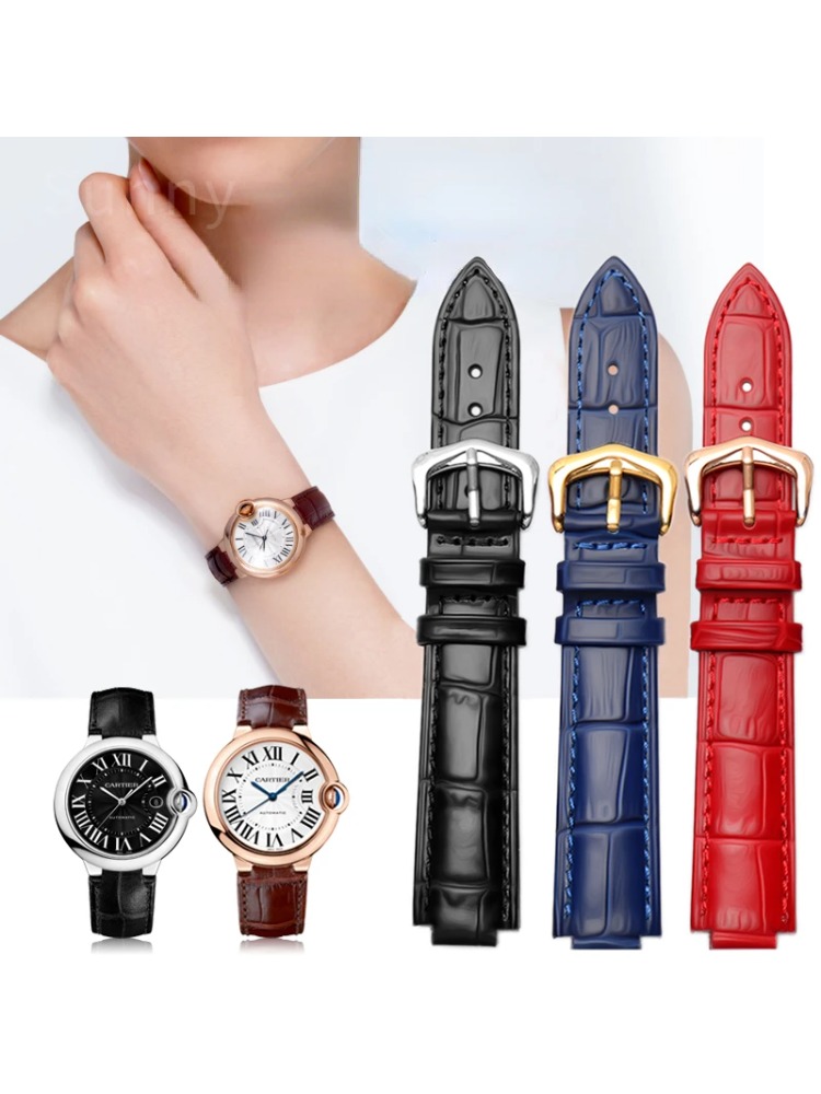 Men'S Accessories Cartier - สายนาฬิกาหนังแท้สําหรับถัง Cartier บอลลูนสีฟ้าผู้ชายและผู้หญิงนาฬิกา 16 18 20